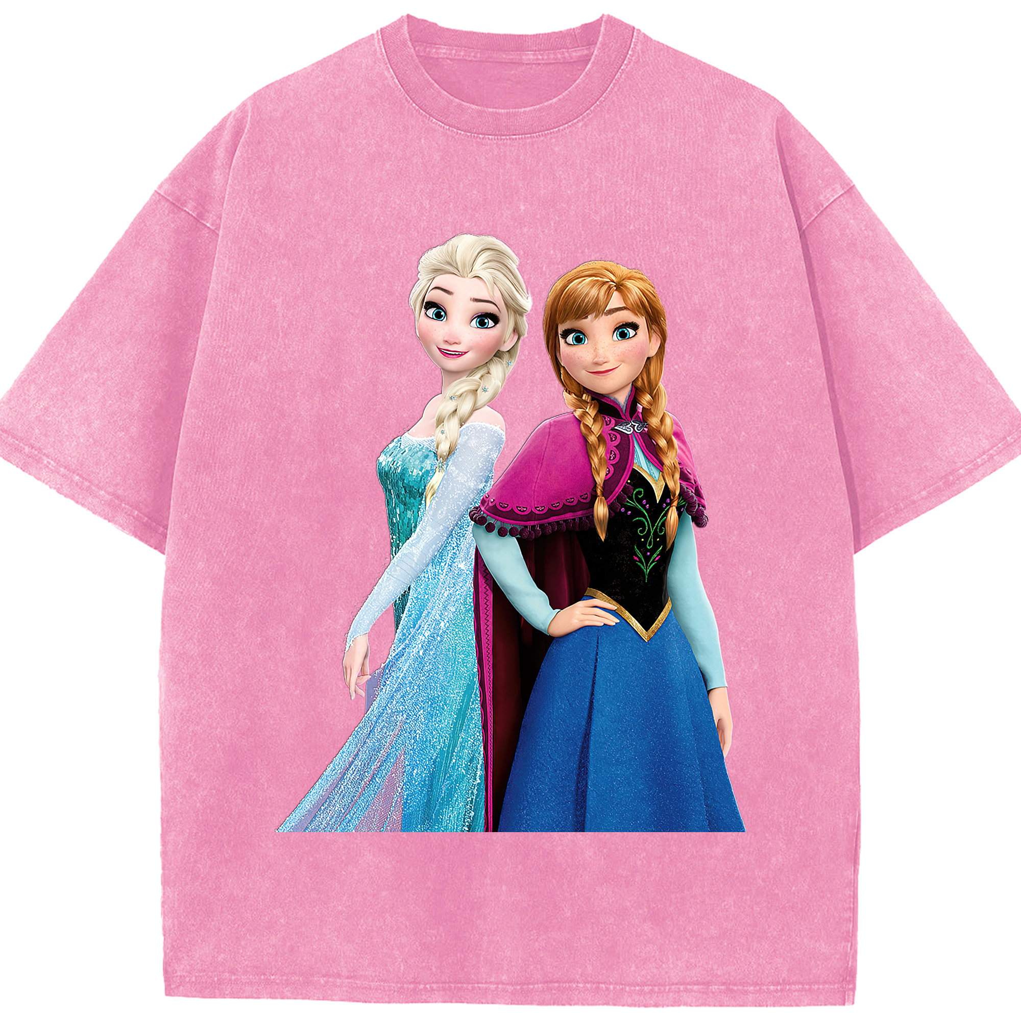 （画像用） アナと雪の女王 アンナ エルサ Frozen Anna Elsa 綿100% ヴィンテージ風 半袖Tシャツ（フロントプリント）